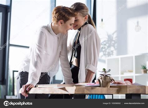 lesbian sex at the office